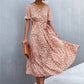 Women's Printed V-Neck Flutter Sleeve Belted Dress