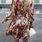 Women's Zabelle Printed Tie Waist Mock Neck Lantern Sleeve Dress
