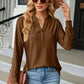 Full Size Notched Neck Long Sleeve Buttoned Blouse