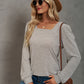 Full Size Heathered Square Neck Long Sleeve T-Shirt