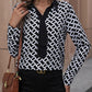 LoveByHannah Printed Collared Neck Black Long Sleeve Shirt