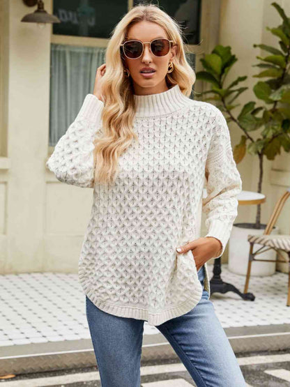 KnittedEmporium Mock Neck Slit Sweater