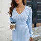 SoMini Cable-Knit V-Neck Long Sleeve Mini Sweater Dress