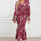 Full Size Printed V-Neck Smocked Midi Dress
