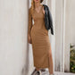 Cutout V-Neck Long Sleeve Slit Dress