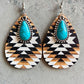 Turquoise Teardrop Shape Wooden Dangle Earrings