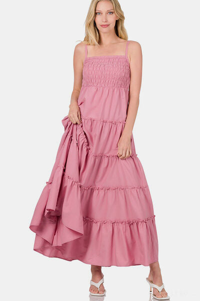 Zenana Woven Smocked Tiered Cami Maxi Dress- Brand Zenana