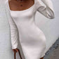 Tie Back Square Neck Long Sleeve Sweater Dress