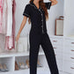 Women's Contrast Piping Lapel Collar Short Sleeve Top and Pants Pajama Set