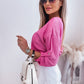 Round Neck Roll-Tab Sleeve Blouse