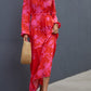 Floral Drawstring Waist Long Sleeve Dress