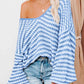 Striped Drop Shoulder V-Neck Sweater