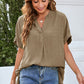 Ruched Notched Short Sleeve Blouse
