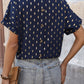 Printed Notched Short Sleeve Blouse