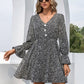 Decorative Button V-Neck Flounce Sleeve Dress