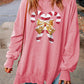 CHRISTMAS THEMED Sequin Candy Cane Round Neck Slit Sweatshirt