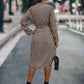 Printed Notched Tie Front Long Sleeve Dress