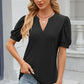 Eyelet Notched Puff Sleeve T-Shirt
