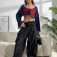 Contrast Patches Long Sleeve Cropped Knit Top