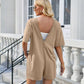 Backless Pocketed Round Neck Half Sleeve Romper